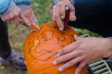 Cadılar Bayramı partisi için kabak oyma