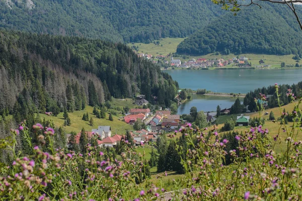 Superbe vue sur le lac Palcmanska Masa et le village de Dedinky en Slovaquie Photos De Stock Libres De Droits