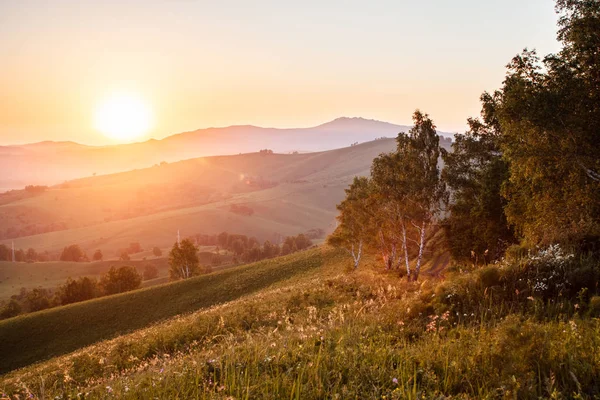 Altay Dağları üzerinden güzel bir gün batımı. Rusya