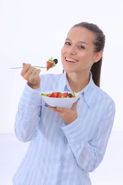 Una chica hermosa comiendo comida saludable. Hermosa chica —  Fotos de Stock