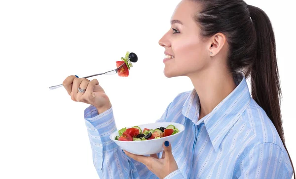 Una chica hermosa comiendo comida saludable. Hermosa chica — Foto de Stock