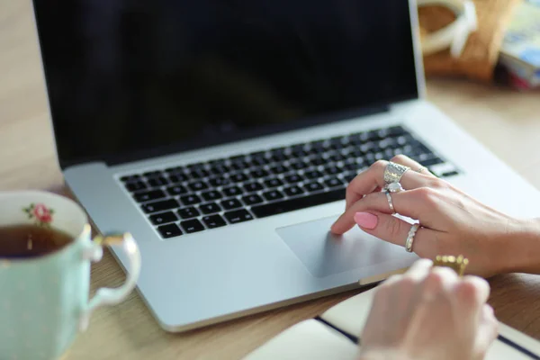 Junge Frau mit Kreditkarte und Laptop. Online-Shopping-Konzept — Stockfoto