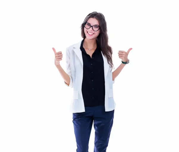 Jovem de pé, isolada sobre fundo branco. Jovem mulher . — Fotografia de Stock