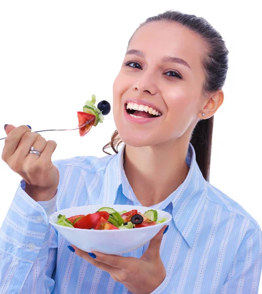 Una chica hermosa comiendo comida saludable. Hermosa chica — Foto de Stock