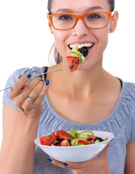 Una chica hermosa comiendo comida saludable. Hermosa chica — Foto de Stock