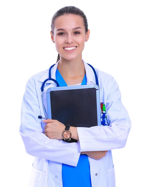 Schöne junge Frau mit Tablet-Computer. Ärztinnen — Stockfoto