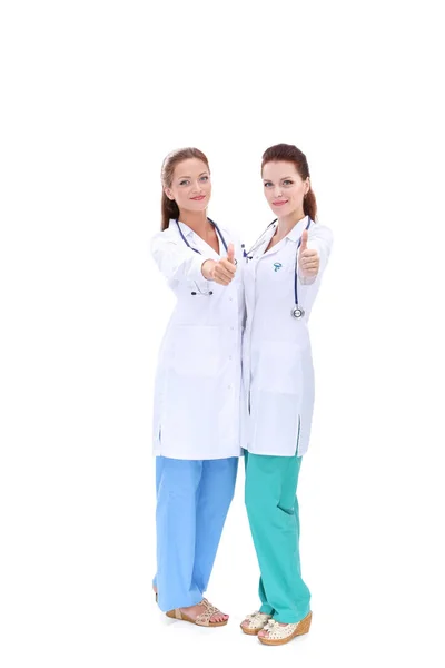 Two young woman doctor , standing in hospital. Two young woman doctor. — Stock Photo, Image