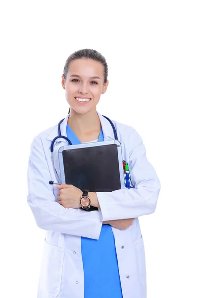 Beautiful young female with tablet computer. Woman doctors — Stock Photo, Image