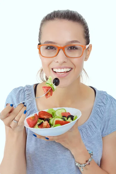 Una bella ragazza che mangia cibo sano. Bella ragazza — Foto Stock