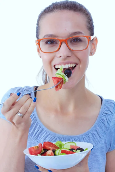 Una chica hermosa comiendo comida saludable. Hermosa chica — Foto de Stock