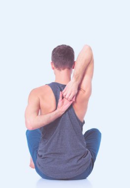 Pratik Yoga bir genç adam. Yoga. Yoga eğitmeni