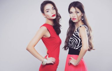 İki genç güzellik kadın birlikte ayakta. İki genç güzellik wome