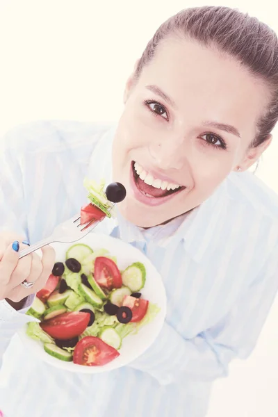 Una bella ragazza che mangia cibo sano. Bella ragazza — Foto Stock