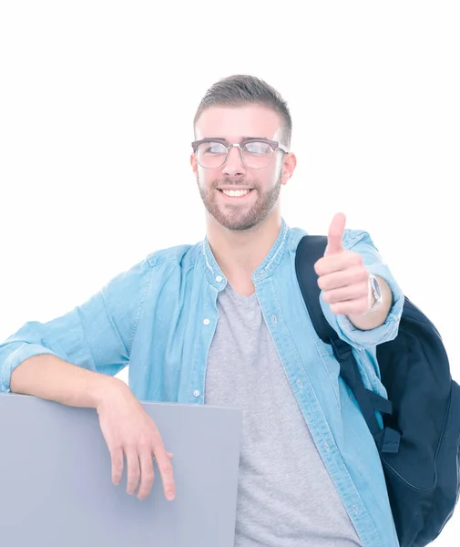 一个微笑的男性学生，拿空白板的画像。教育机会。大学生. — 图库照片