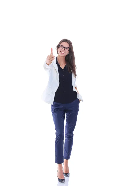 Jovem de pé, isolada sobre fundo branco. Jovem mulher . — Fotografia de Stock