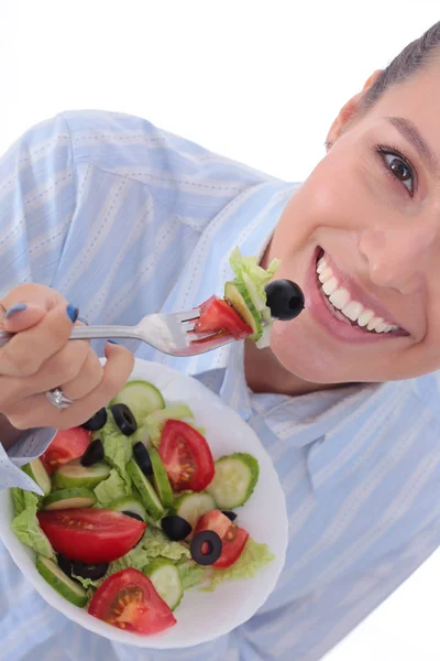 Una chica hermosa comiendo comida saludable. Hermosa chica —  Fotos de Stock