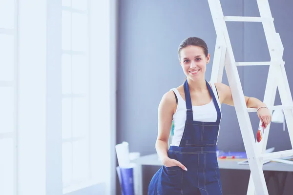 Worker Woman Drill Standing New Home — Stock Photo, Image
