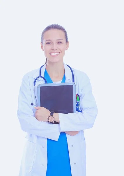 Όμορφη νεαρή γυναίκα με tablet υπολογιστή. Γυναίκες γιατροί — Φωτογραφία Αρχείου