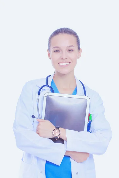 Bella giovane donna con tablet computer. Medici donna — Foto Stock