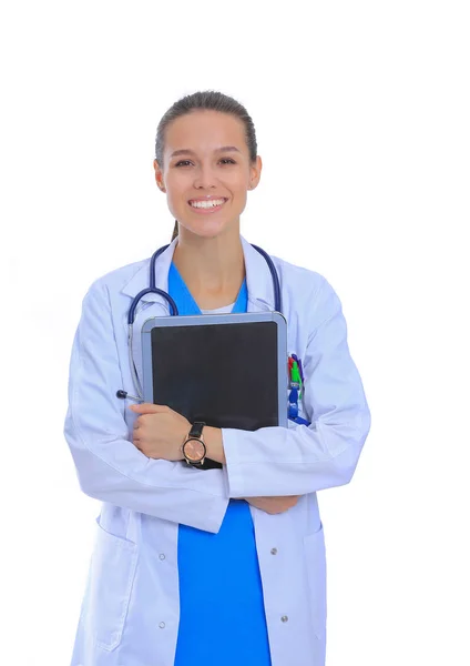 Schöne junge Frau mit Tablet-Computer. Ärztinnen — Stockfoto