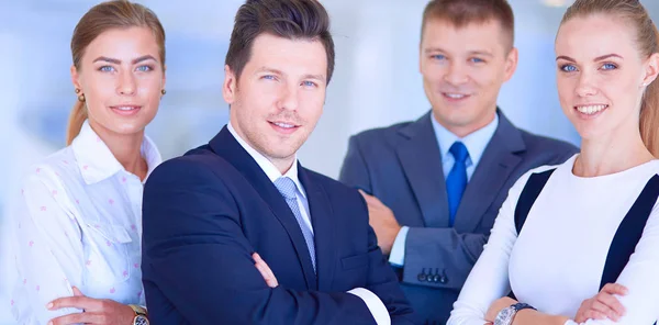 Happy business team showing thumbs up in office. Happy business team — Stock Photo, Image