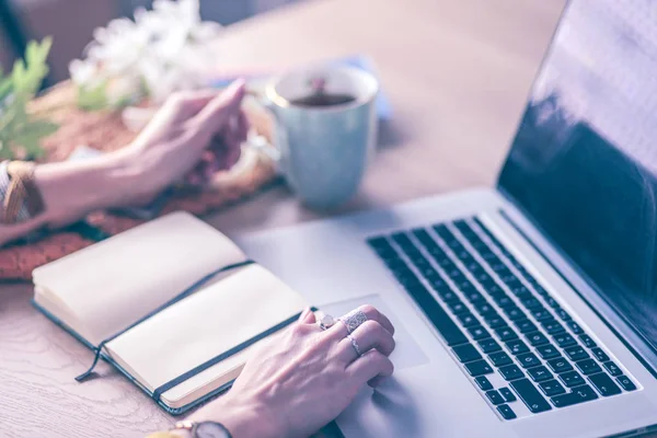 Junge Frau mit Kreditkarte und Laptop. Online-Shopping-Konzept — Stockfoto