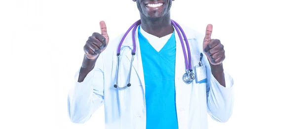 Egy fehér hátterű orvos portréja. Doktor úr! Klinika — Stock Fotó
