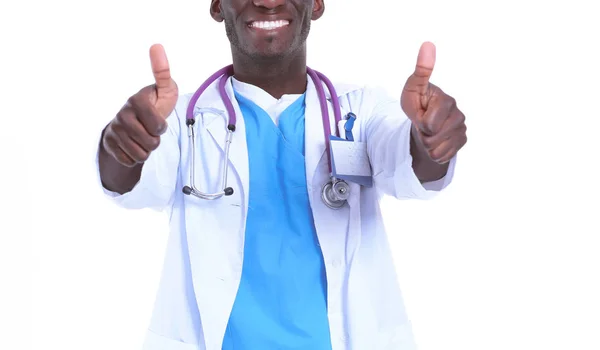 Egy fehér hátterű orvos portréja. Doktor úr! Klinika — Stock Fotó