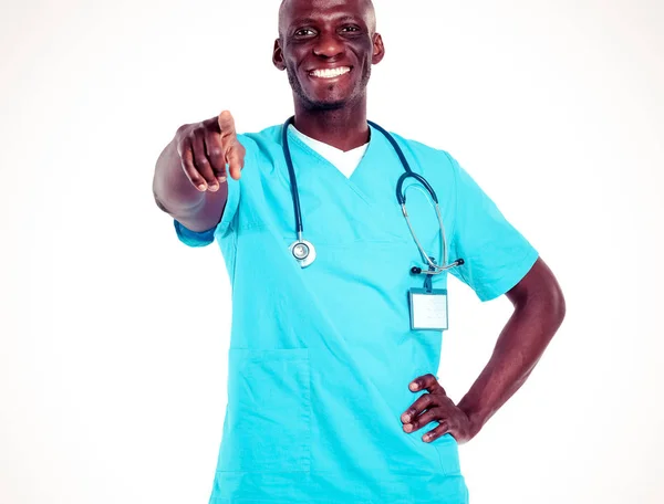 Portrait d'un médecin isolé sur fond blanc. Docteur. Clinique — Photo