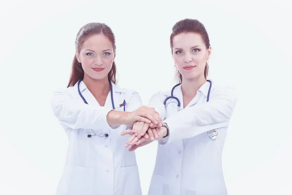 Two young woman doctor , standing in hospital. Two young woman doctor — Stock Photo, Image