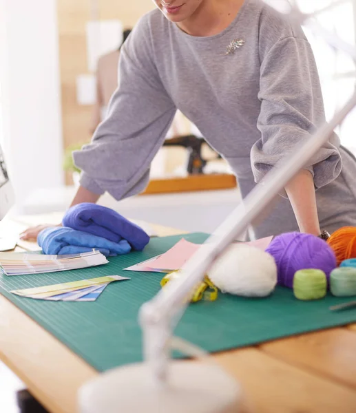 Young creative tailor dress maker, stylish,seamstress concept. — Stock Photo, Image