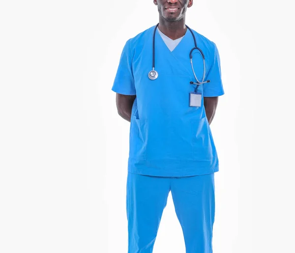 Portret lekarza stojącego na białym tle. Doktorze. Klinika — Zdjęcie stockowe
