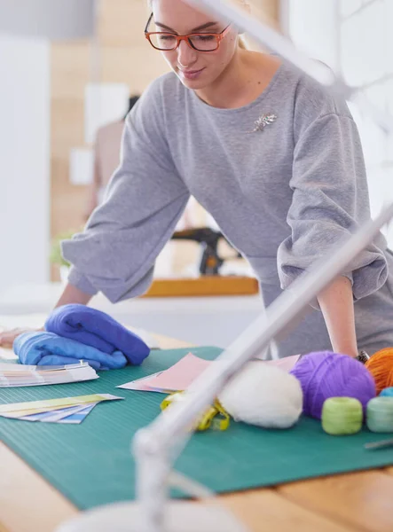 Young creative tailor dress maker, stylish,seamstress concept. — Stock Photo, Image