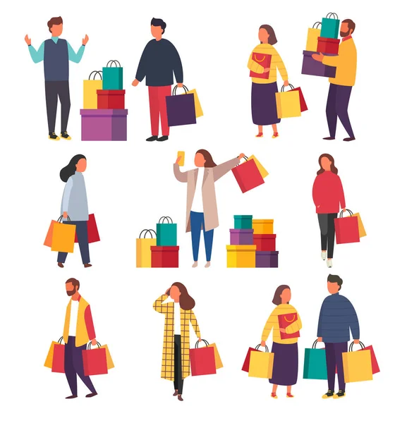 Shopping people with bags. Vector sale illustration — Stock Vector