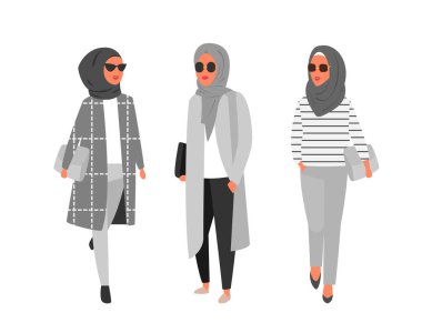 Hijab Müslüman kadın. Arap modern moda. Vektör insanlar
