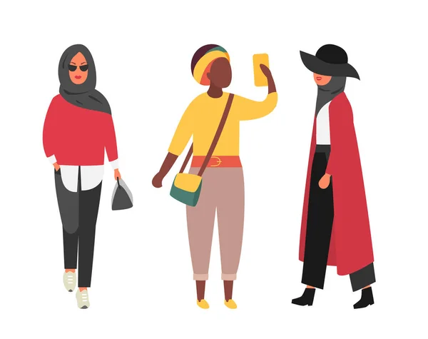 Kobiety Muzułmańskie hidżab. Emiraty współczesnej mody. Wektor osób — Wektor stockowy
