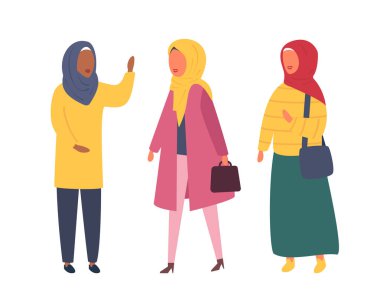 Hijab Müslüman kadın. Arap modern moda. Vektör insanlar