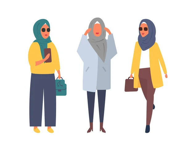 Hiyab mujer musulmana. Moda árabe moderna. Vector de personas — Vector de stock