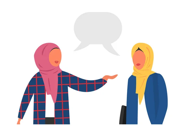 Dvě Muslimské Ženy Řečovou Bublinu Komunikace Arabské Ženská Postava Místo — Stockový vektor