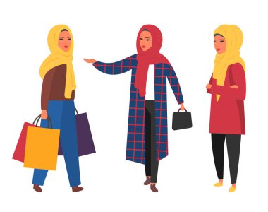 Hijab Müslüman kadın. Arap modern moda. Vektör insanlar