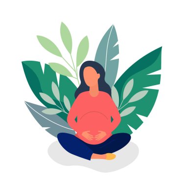 Gebelik. Hamile kadın bekliyor bebek vektör çizim