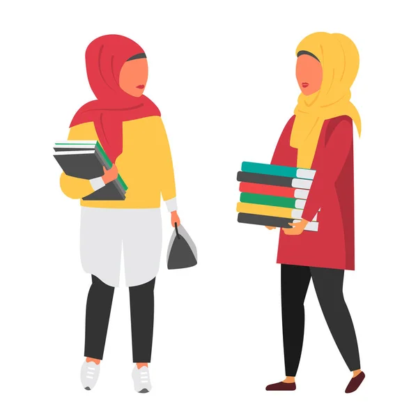 Studente musulmano Hijab con libri. Illustrazione dei vettori educativi — Vettoriale Stock