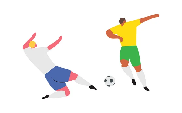 Acción de jugadores de fútbol. Juego de fútbol Vector Sport — Vector de stock