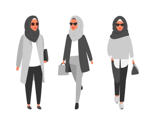 Hijab muslim perempuan. Gaya modern Arab. Vektor orang - Stok Vektor