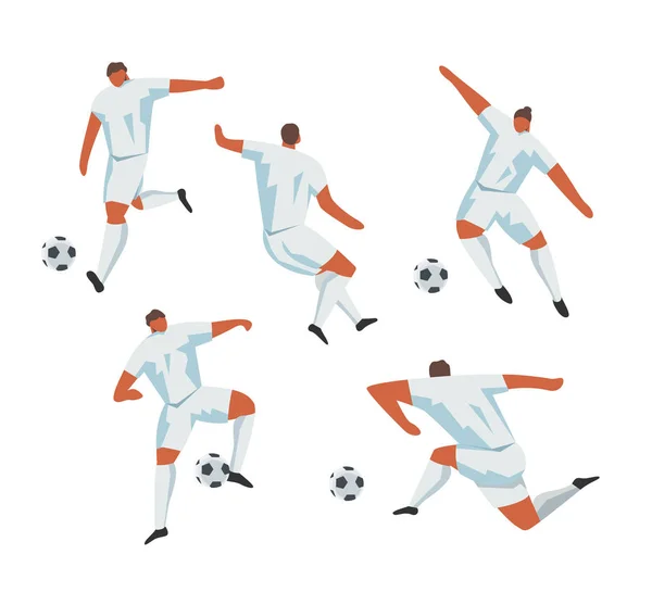 Ação de Jogadores de Futebol. Futebol Vector Sport Set — Vetor de Stock