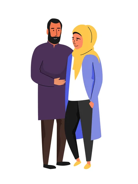 Familia musulmana, ropa tradicional hijab abaya, ilustración vectorial — Vector de stock