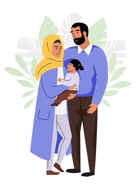 Muslim family, parents with kid, vector illustration — Stock Vector
