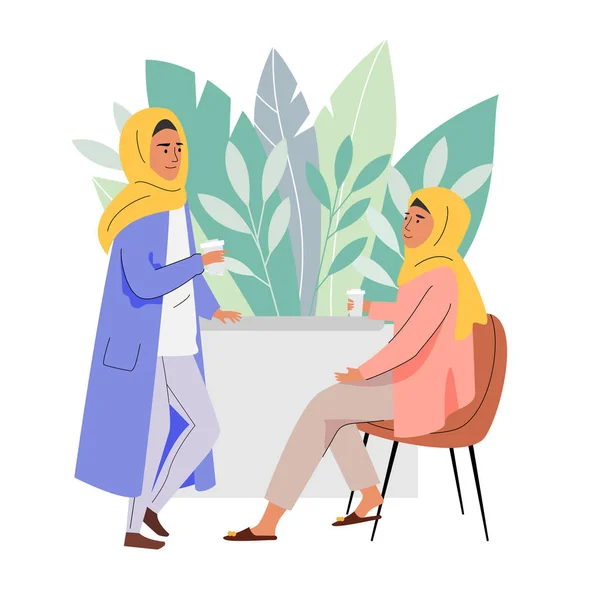 Femmes musulmanes heure du café. Illustration vectorielle de vie quotidienne — Image vectorielle