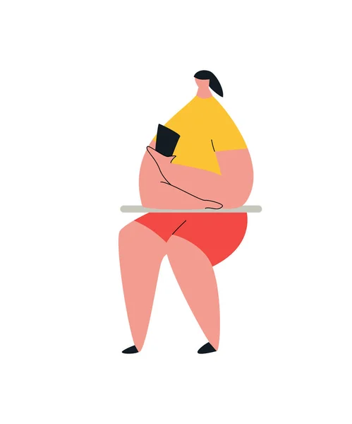 Femme défilement smartphone. Personnages vectoriels avec téléphones mobiles . — Image vectorielle