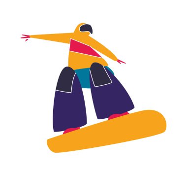 Kış dağ sporları aktiviteleri. Snowboard. Snowboard binicisi. Düz stil karakterler vektör illüstrasyon.